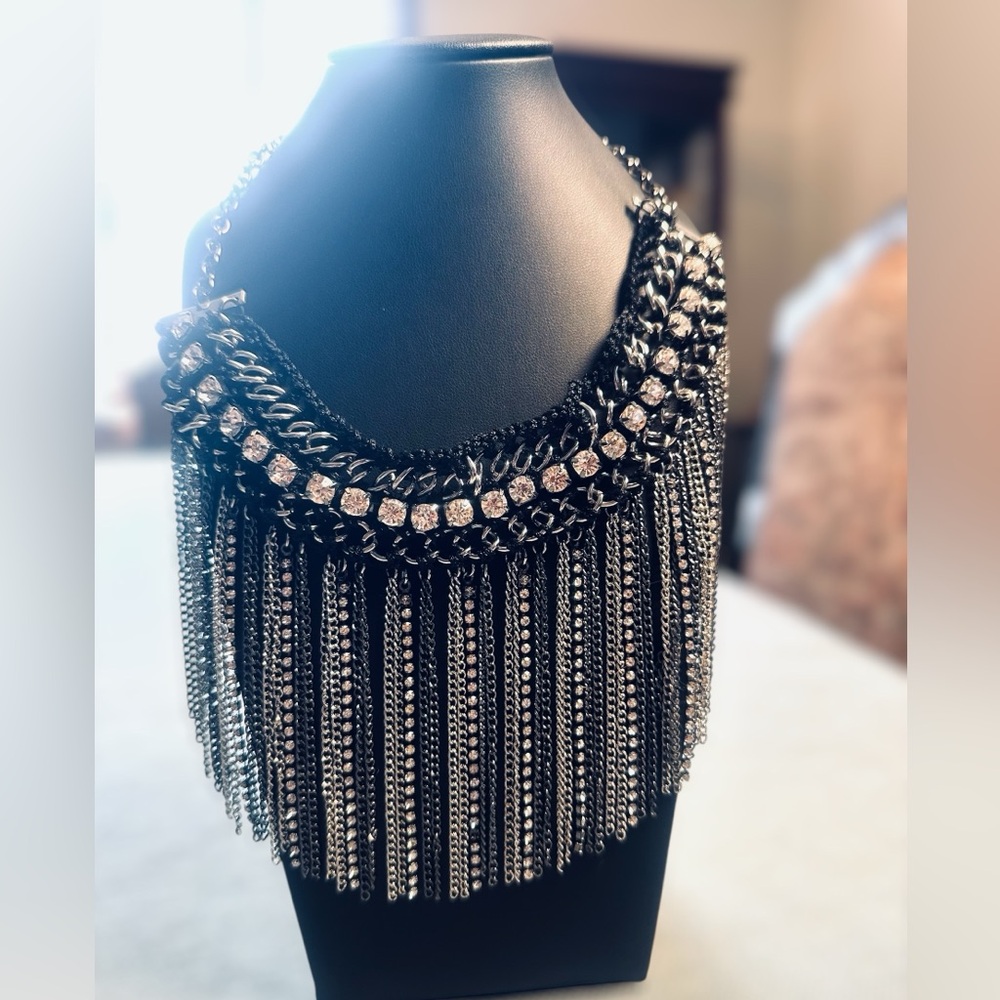 Victorian Gothic Steam Punk/Gunmetal and Rhinestone Dramatic Statement Necklace